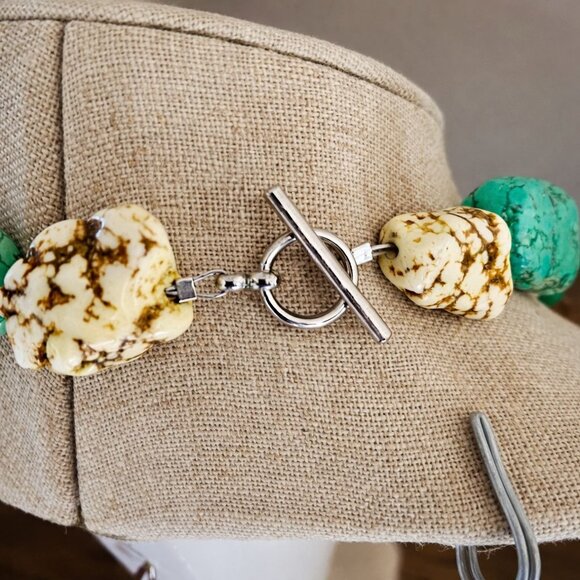 Chunky Boho Statement Necklace Turquoise-Look Howlite & Crackle Beads | 21” - Picture 4 of 6